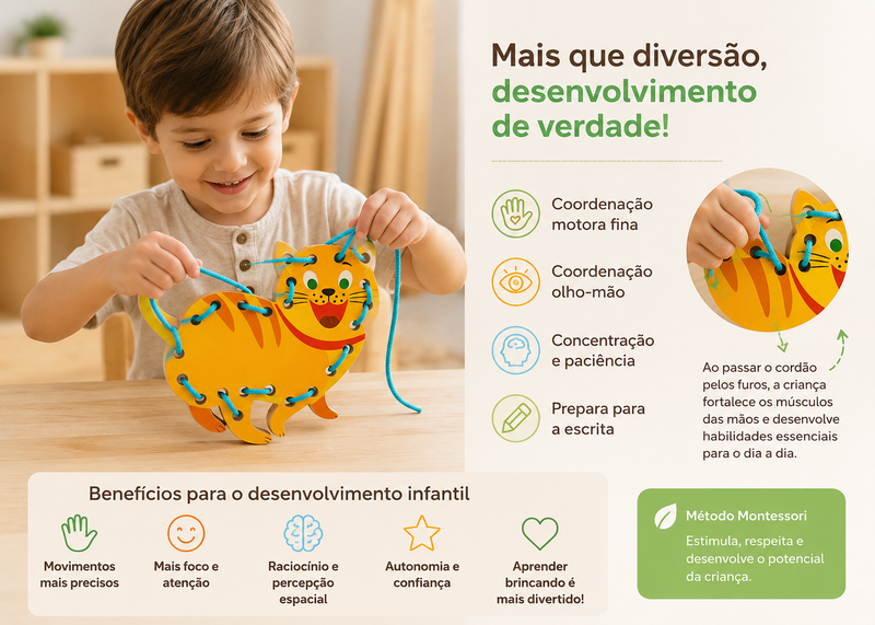 Kit Alinhavo Montessori de Madeira – Coordenação Motora Infantil