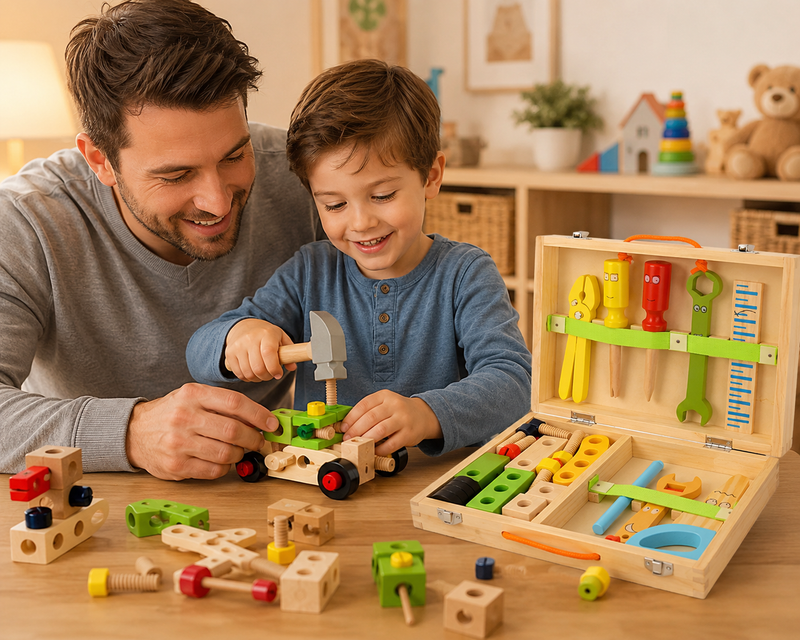 Maleta de Ferramentas de Construção em Madeira – Play Grow Kids